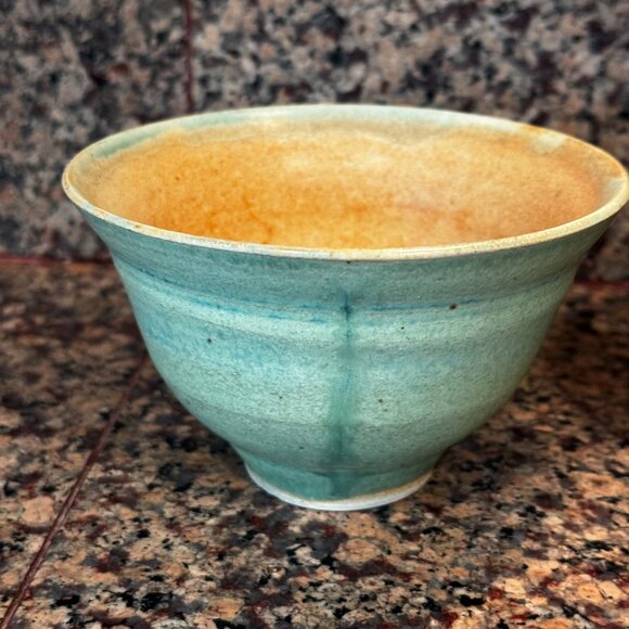 2 Studio Art Pottery Nesting Bowls Handmade Signed JM Green/Yellow Rust Stonewar - Picture 5 of 15